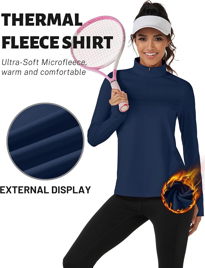 TACVASEN Women's Quarter Zip Sweatshirt Fleece Long Sleeve Workout Pullover | Lightweight Breathable Thermal Fabric,Mock Neck Design,Athletic Tops,Ideal for Gym Running Activities