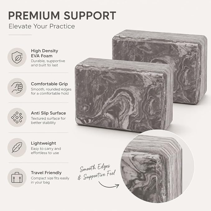 EXERZ Yoga Blocks 2 pack, Gym Blocks, Exercise Workout Fitness Bricks, Pilates Stretch Handstand Non-Slip