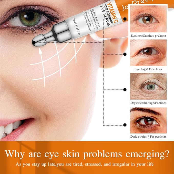 New JoyPretty Vitamin C Brightening Eye Serum,Eye cream,Anti Aging Serum with Vitamin C, Niacinamide and Hyaluronic Acid,Remove for Dark Circles Puffiness Under Eye Bags Fine Line Crow's Feet (2)