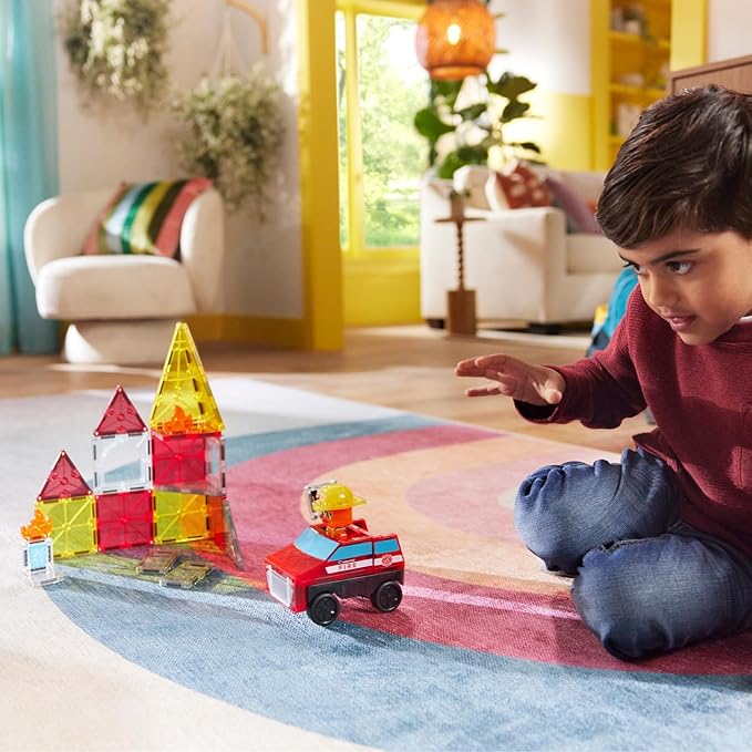 MAGNA-TILES Fire Rescue 27-Piece Magnetic Construction Set, The Original Magnetic Building Brand