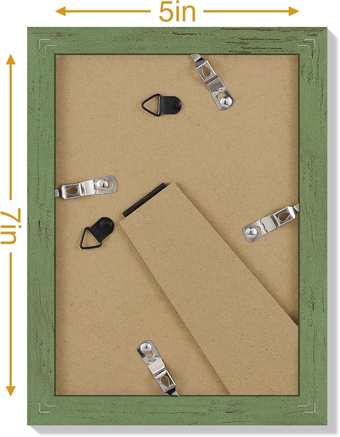 Vittanly 5x7 Picture Frames Set of 9, Wall & Tabletop, Rustic Green | Display Pictures 4x6 with Mat or 5x7 without Mat, Small Photo Frames, Engineered Wood with Shatter Resistant Plexiglass