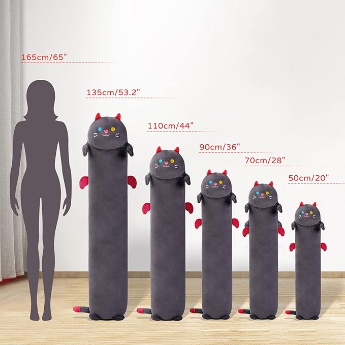 Long Cat Plush 5 Sizes, 120% Extra Filling Giant Plushness Kids Body Pillow, Kawaii Cute Black Cat Stuffed Animals Plushies, Big Long Body Pillow Cat Plush Gift for Girls 36”