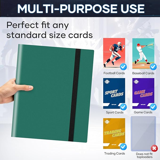 Trading Card Binder, Card Binder Album Folder Book Fit for MTG Baseball Football Sports Cards, Easy to Use Card Collection Binder (green, 360 Pockets)