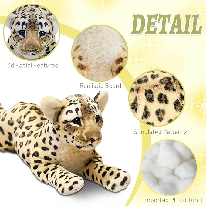 Cheetah Stuffed Animal 16" Large Leopard Stuffed Animal Cute Pillow Realistic Stuffed Cheetah Stuffy Jaguar Plush Toy Decor Birthday Valentine's Gifts for Kids Girls