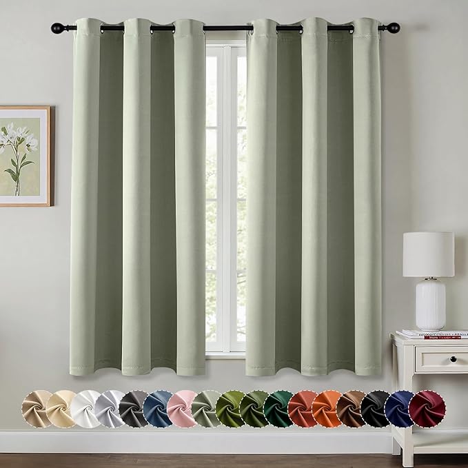 MIULEE Blackout Curtains for Bedroom 2 Panels 34 x 54 Inch Long Sage Green | Thermal Insulated, Living Room Darkening Grommet Drapes, Noise Reducing, Light Blocking Window Treatments