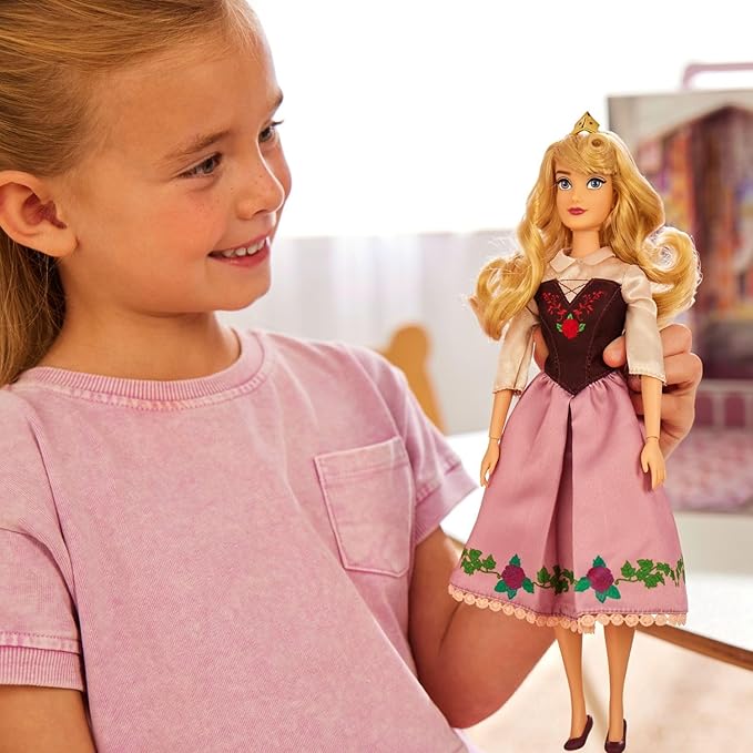 Disney Store Official Disney Princess Story Doll (Aurora) 11 Inches, includes Coloring Book and Additional Dress, Princess Doll in Classic Outfit, Disney Princess Toys for Girls