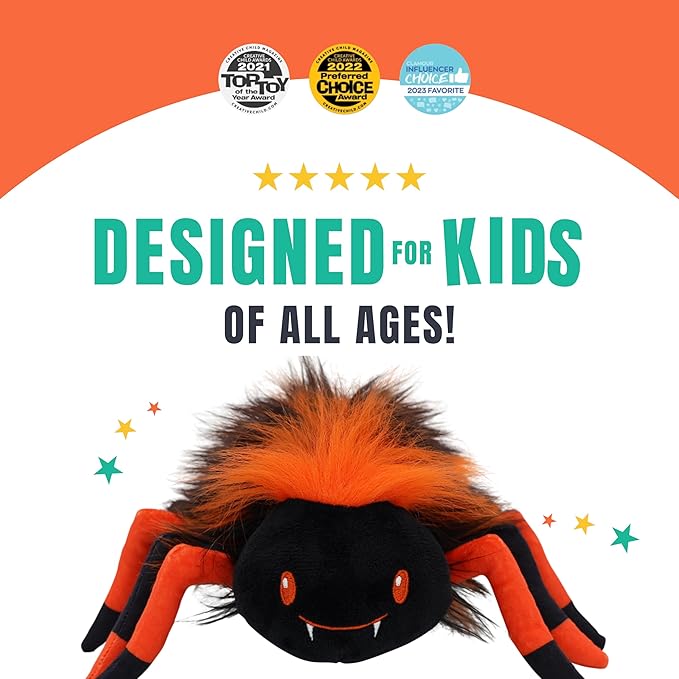 Fonzie Stuffed Spider | 8 Inches, Black, Surface Washable | Halloween Plush Decorations | Fall Decor | Spooky Home Decor | Safe Materials | Spider Stuffed Animal
