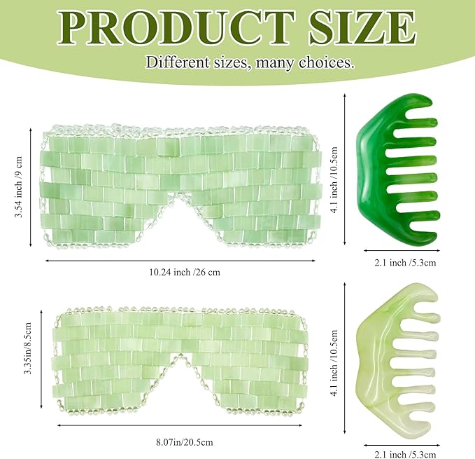 Jade Eye Mask 2 Pcs Jade Eye Mask for Facials can Relieve Puffiness and Relieve Eye Cover (Comes with Massage M-Shaped Comb *1, Eight-Tooth Comb *1)