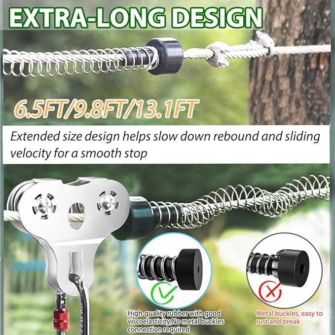 Zip Lines for Kids and Adults Outdoor Up to 500 Lbs, 304 Stainless Steel 180FT Zipline Kits for Backyard with Thickened 1/4" Wire Rope, Removable Pulley, Outdoor Playground Equipment