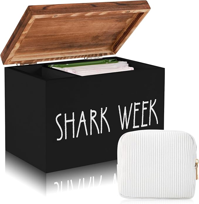 Tampon Holder and Feminine Products Organizer for Bathroom, Shark Week Storage, Dispenser, Farmhouse Container, Accessories Box for Girl Stuff