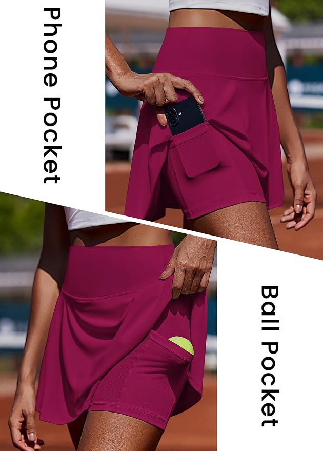PINSPARK Womens Tennis Skirt Pleated Athletic Golf Skorts with Pockets | 3.5" High Waisted, Mesh Built-in Shorts, Mini Skirt, Buttery-Soft, Quick-dry, for Tennis, Golf, Pickleball, Casual