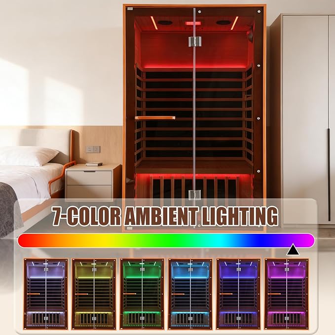 Infrared Sauna Home 2 Person Indoor Sauna Hemlock Wooden Dry Saunas 120V 1920W with Red Light, Oxygen Bar, Cup Holder, Bluetooth Speakers