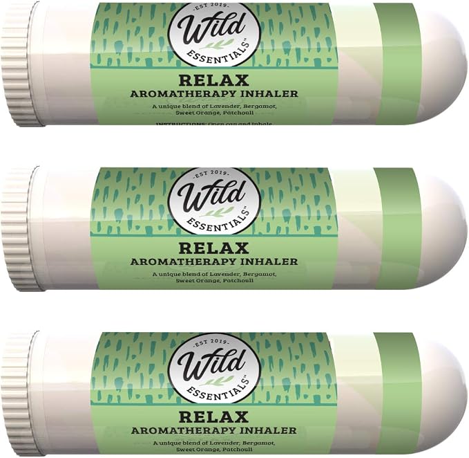 Wild Essentials 3 Pack of Relax Aromatherapy Nasal Inhalers Made with 100% Natural, Premium Grade Essential Oils, Calming, Stress, Unwind