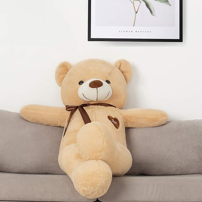 Big Teddy Bear Stuffed Animal 31.5 Inch Giant Large Plush Soft Toy with Love Heart for Kids Girlfriend Light Brown