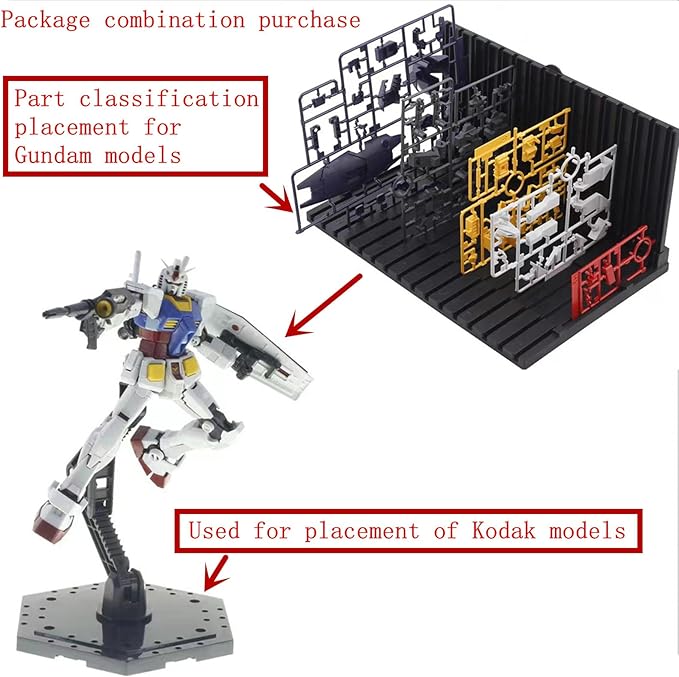 4-Pieces Model Kit Display Stand and Runner Storage System with Action Base, Suitable for Model Stand Action Figure Stand and HG, MG and RG Model Character Display Stand，Black.(Combination Set)