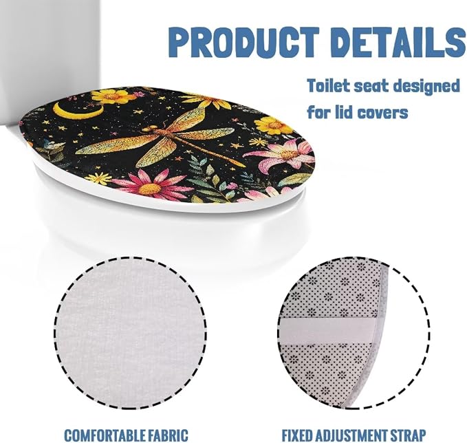Dragonfly Toilet Seat Cover for Bathroom Moon Toilet Lid Covers for Bathroom Elongated Dust Cover Replacement Soft Bathroom Replacement Elongated Oval Round Lid Easy to Clean