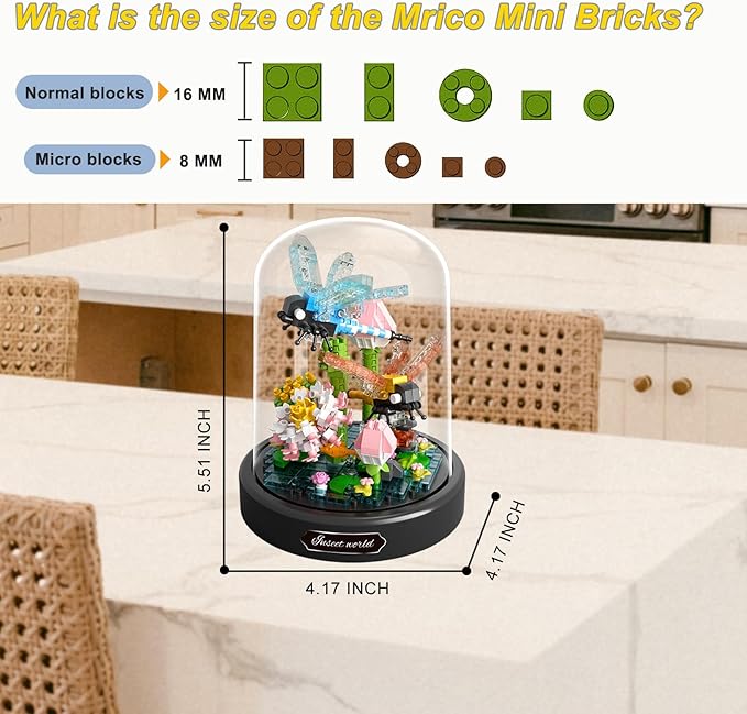 Insects Flower Building Set,Adult Mini Animals Friend Set,Insect Collection Gift for Kids,Party Favors Bugs Building Block Kit,Valentines New Year Birthday Gift for Boys Girls(Dragonflies)