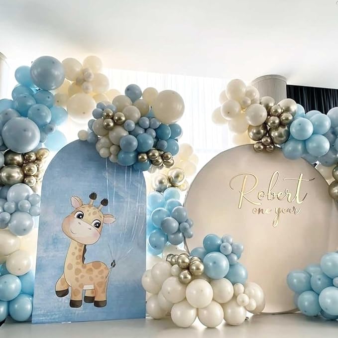 Dusty Blue and Gold Balloons 60 Pcs, 12 Inch Dusty Baby Blue Chrome Gold Balloon Cream Sand White Balloon for Boy Baby Shower Decorations Bridal Shower Gender Reveal Boho Birthday Party Supplies