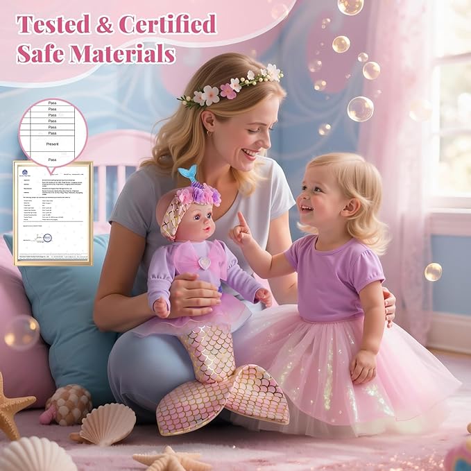 BABESIDE Mermaid Baby Doll - 17-Inch Realistic Soft Baby Dolls with Playful Mermaid Tail & Accessories Easy to Carry Mermaid Toys for 3 4 5 6 7 8 9 Years Girls Birthday Gift, Pretend Play & Christmas