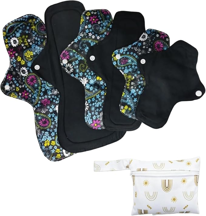Pure Cotton Pads Sanitary Napkins,Washable Menstrual Pads,Reusable Incontinence Pads,with 1 Storage Bag,Panty Liners Pads Period for Women/Postpartum/Incontinence Patients.Colorful 2*（S+M+L）