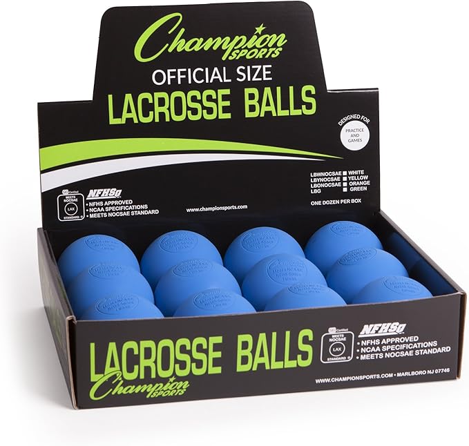 Champion Sports Lacrosse Balls – Official Size SEI Certified, Multi-Color Packs of 3, 6, or 12 for Practice & Games