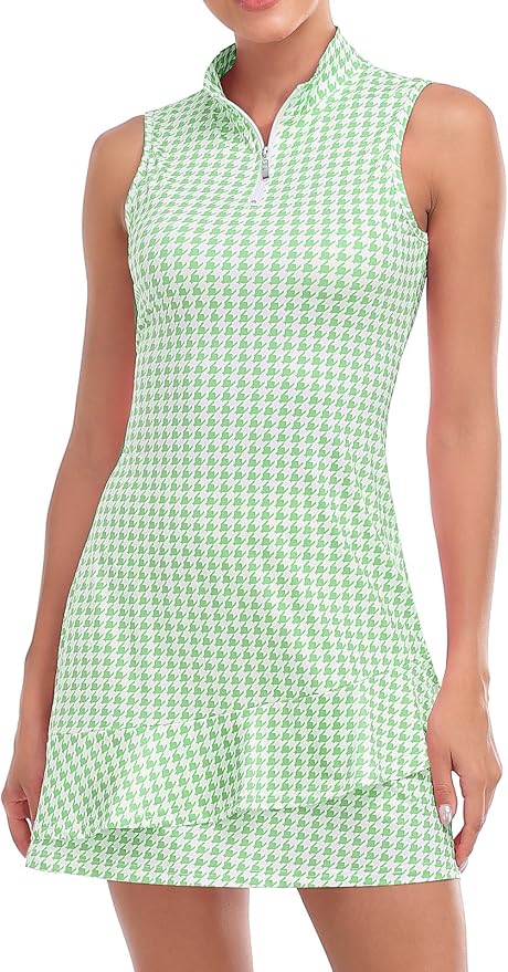 Viracy Tennis Dress for Women Sleeveless Golf Dresses with Shorts and Pockets Ruffle Zip Up Stand Collar Golf Outfits