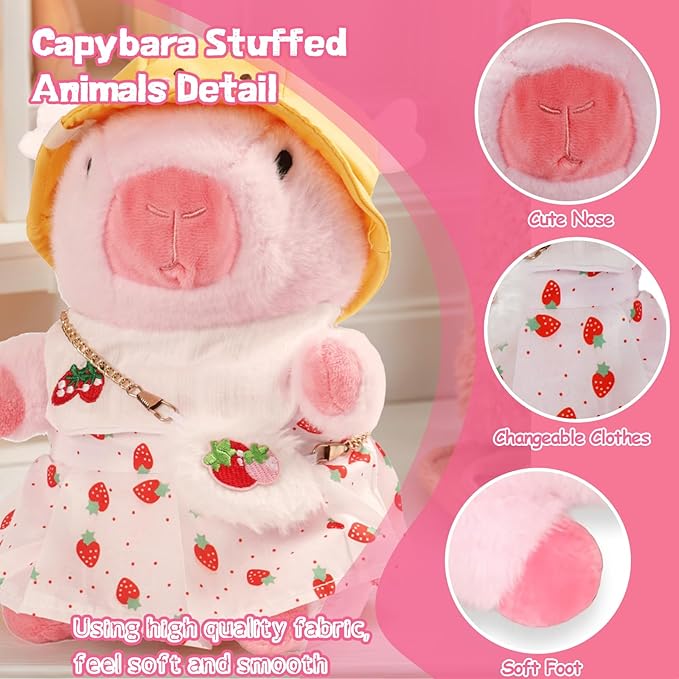 10.2" Cute Capybara Plush with 9 Pcs of Clothing and Accessories Super Soft Capybara Stuffed Animals Capybara Plush Toys are Suitable for Kids, Girls and Boys