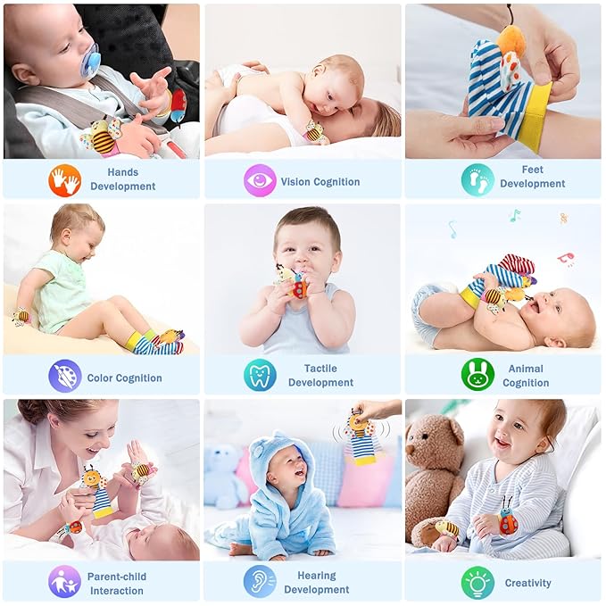 Bloobloomax Wrist Rattle Socks and Foot Finder Set, Infant Girl Boy Toys for Babies 0-36 Months, Newborn Hand & Foot Toys for 0 to 3 Years, Baby Shower Gifts Set (Red Gift Box)
