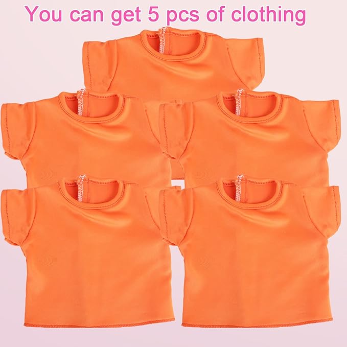 5-Piece Plain T-Shirts for 17-18 Inch Bear Clothes DIY Customizable Solid Color Tees (Orange)