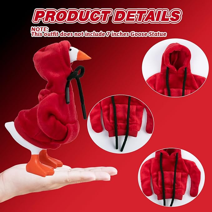 2 Pcs Desk Goose Outfits 7 Inches, Mini Desk Goose Clothes Hoodies 7 Inch Porch Goose Costume Desk Goose Accessories for Magnetic Goose Statue Table Decor (Red & Black)