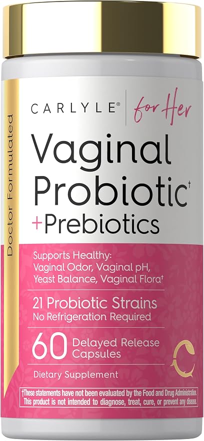 Carlyle Vaginal Probiotics for Women | 60 Capsules | with Prebiotics | Supports Healthy Odor, pH, Yeast Balance, and Flora | Vegan, Non-GMO, Gluten Free | For Her