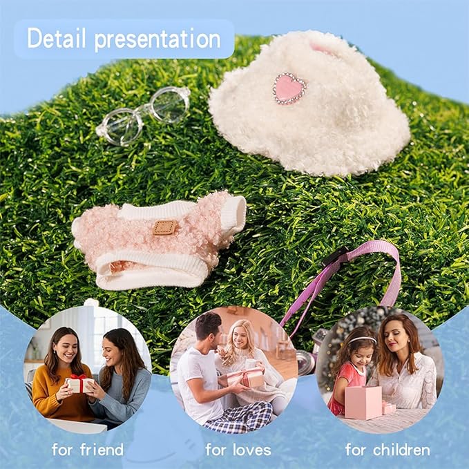 5 Set 17cm Doll Clothes -Clothes for Dolls Outfit - Accessories for 17cm Dolls Clothes +Light Pink Heart-Shaped Velvet hat + Small Camera + Glasses + Canvas Shoes, No Doll Included (Style A5)