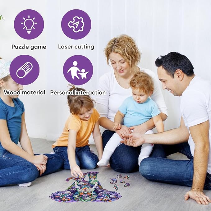 Qiuenisray Wooden Puzzles for Adults, Elephant Jigsaw Puzzles 200 Pieces, FSC Certified Wall Decor, Unique Shape Animal Adult Puzzles, Creative Gift for Family Game 12.4x11.4 in