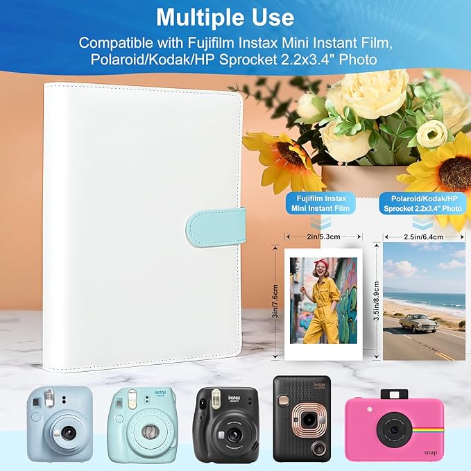 2x3 Photo Album, Clip-In PU Leather Cover A5 Photocard Binder, 200 Pockets, Compatible with Fujifilm Instax Mini & Polaroid Camera, Scrapbook for Instant Photos (Blue)