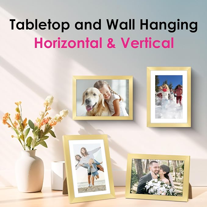 5x7 Picture Frame Set of 2, Gold Picture Frames Collage for Tabletop or Wall Display, Photo Frame with HD Plexiglass, Display Pictures 4x6 with Mat or 5x7 Without Mat