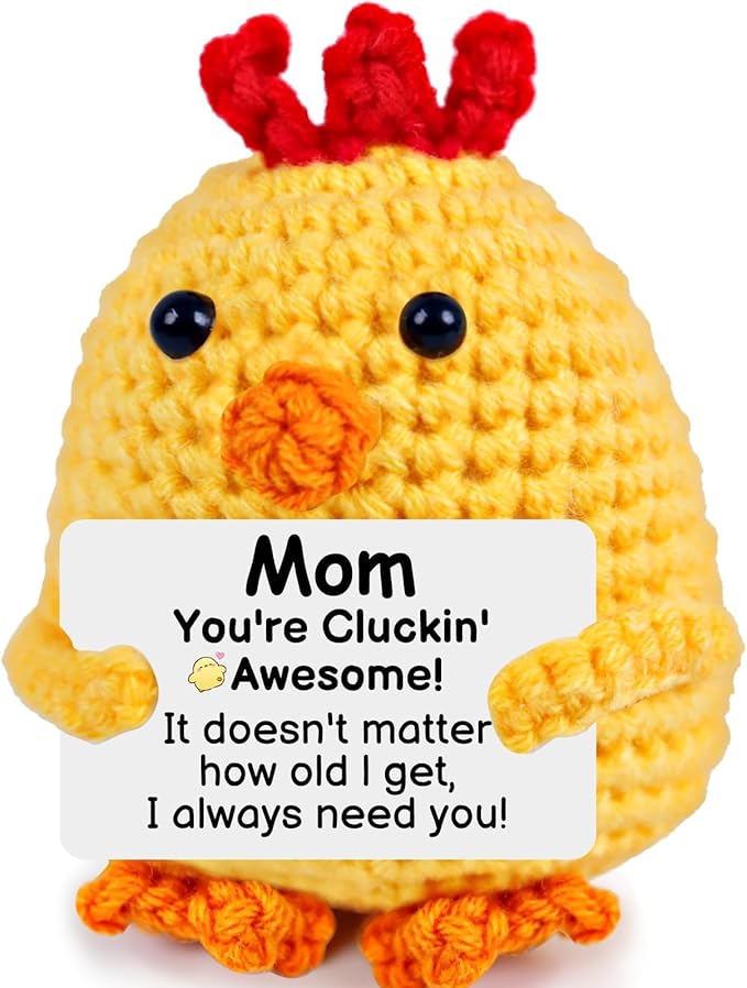 PARTY TONIGHT Funny Crochet Gifts for Mom from Daughter Son, Positive Crochet Animals Chick Gift for Mommy Mother Handmade for Birthday Mother Wife Grandma Teacher Appreciation Gift (Chick Mom Gifts)