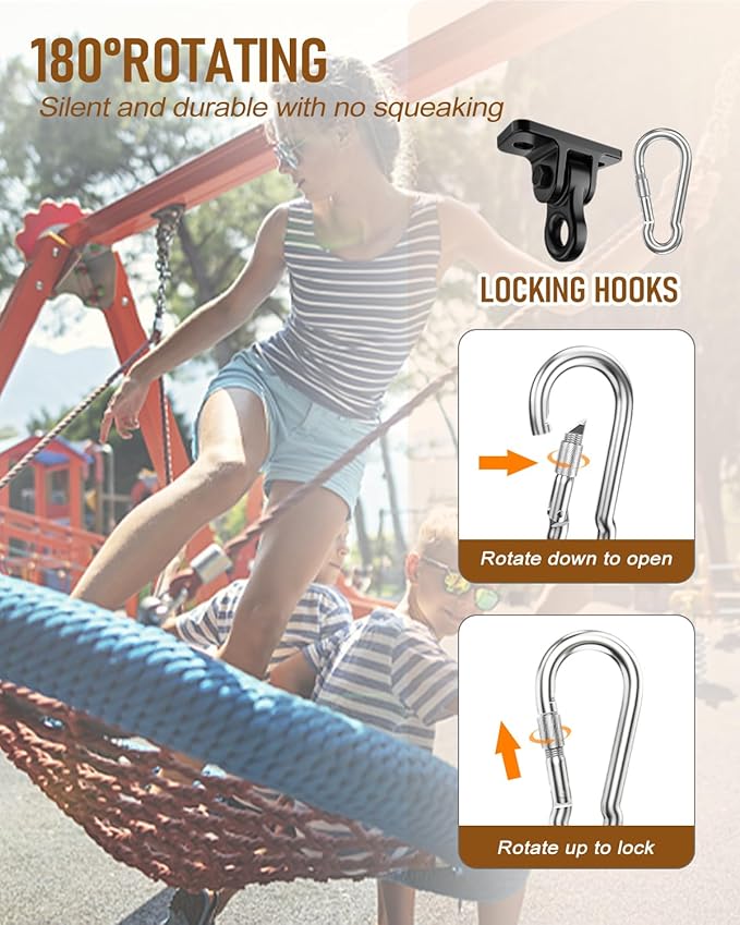 Heavy Duty Porch Swing Hangers Kit, with Screws Bolts for Wooden Sets Playground Porch Patio Yoga Seat Indoor Outdoor Hanging Snap Hooks (2 Pack Black)