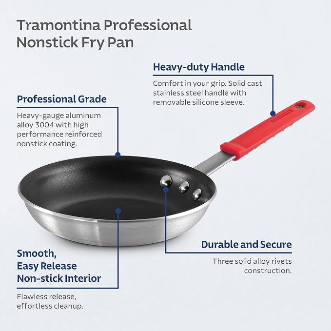 Tramontina Professional 8-Inch Non Stick Small Frying Pan, Heavy-Gauge Aluminum Skillet with Reinforced Nonstick Coating, Red Handle, Dishwasher and Oven Safe