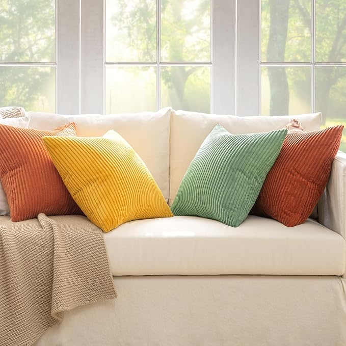 MIULEE Fall Decorative Throw Pillow Covers Yellow Rust Green 16x16 | Set of 4, Vintage Retro Fall Decor, Mix and Match Color Clash Design, Vibrant Cushion Covers for Sofa Couch Bed Living Room