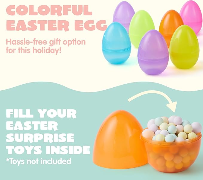 JOYIN 6 Pcs Large Clear Easter Eggs, 6 Inches Jumbo Plastic Eggs Fillable for Easter Themed Hunt Colorful Basket Stuffers Fillers Filling Treats Party Favor Classroom Prize Supplies