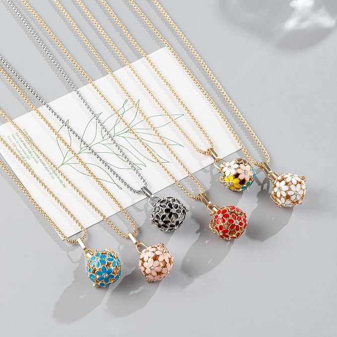 Essential Oil Diffuser Necklace Red Chrysanthemum Rhinestones Copper Aromatherapy Pendant Locket with 7pcs Lave Rocks Stone and 2pcs 27 Inch Gold Chain Jewelry for Women TeenGirls