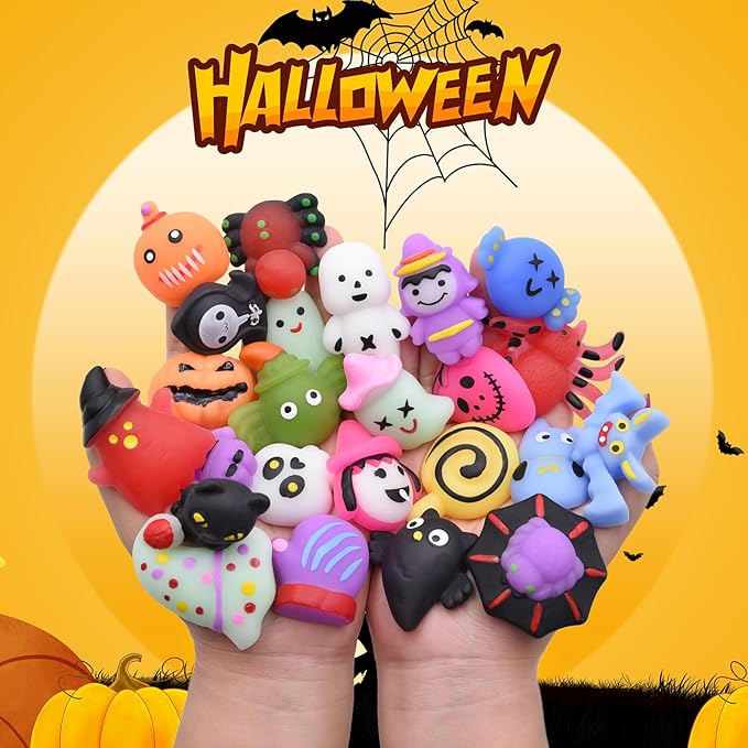 24 Pack Halloween Mochi Squishy Toys Squeeze Squishies Toys for Kids Girls Boys Halloween Goodie Bags Stuffers Party Favors Treat Bag Gifts