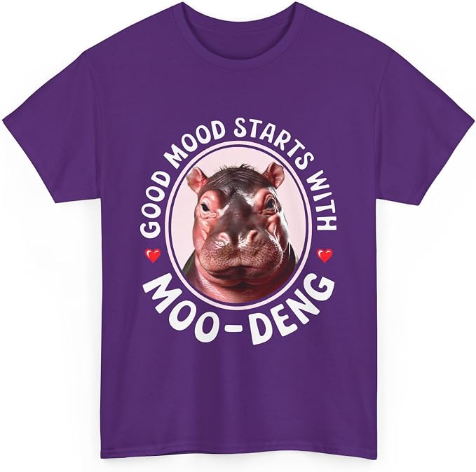 Good Mood Starts with Moo Deng Unisex T-Shirt, Funny Moo Deng Good Mood Minimalist Men and Women Shirt
