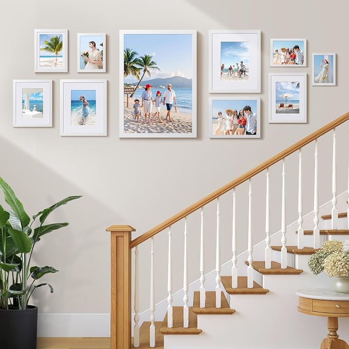 HappyHapi 5x7 Picture Frames Set of 10, Wall or Tabletop Display, White | White Picture Frames Display Photos 4x6 with Mat or 5x7 Without, Gallery Wall Frame Set, Modern Classic Home Decor
