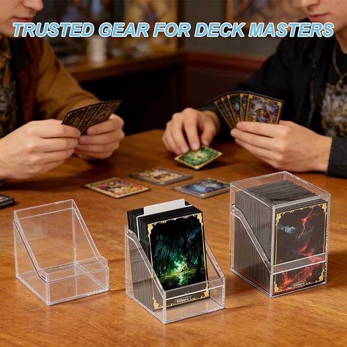 Mlikero Card Deck Cases, 12 Pack Acrylic Commander Deck Box Holding 100+ Sleeved Cards with 12 Dividers, Clear Card Storage Box Fit for MTG, TCG, Sports Cards
