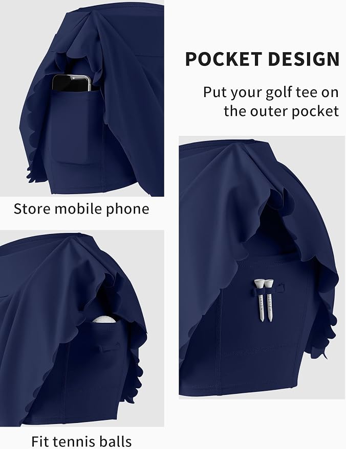 ATTRACO Tennis Outfits for Women Racerback Golf Dress Workout Dress | Athletic Skirt Set, Built-in Shorts, 2 Pockets, Scalloped, Racerback, High Waisted, Pickleball, Workout Set