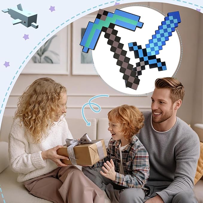 Foam Sword and Pickaxe Set Kids Role Play Toys for Halloween, Cosplay Video Game Parties