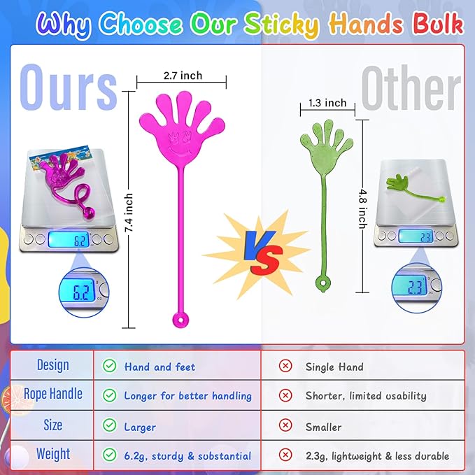 Sticky Hands Bulk 60 PCS Party Favors for Kids 4-8,8-12 Year Stretchy Sticky Hand Feet Goodie Bags Stuffers for Kids Treasure Box Toys for Classroom Small Mini Prizes Birthday Party Supplies Slap Hand