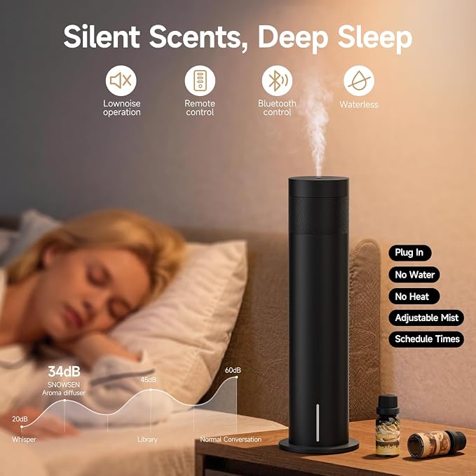 Waterless Scent Diffuser Kit - Cold Air Machine with 6 Essential Oils, Hotel Collection Smart Aromatherapy Diffuser, 1500 Sq.ft Wide Coverage for Home Large Room Office, Remote Control & Bluetooth APP