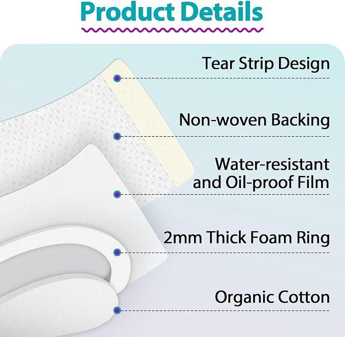 125 Pcs Castor Oil Patches for Belly Butto (Oil Not Included), 7cm×7cm | Disposable Self-Adhesive, Organic Cotton, Anti-Leakage, Highly Absorbent, High Breathability
